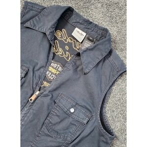 Harley Davidson Vest Sleeveless Full Zip‎ Utility Pockets Black XL Pearl Snap